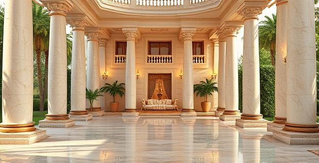 Un hotel de lujo rodeado de naturaleza con columnas y piedra, con una amplia terraza y servicios como baño turco y sillón de masaje.