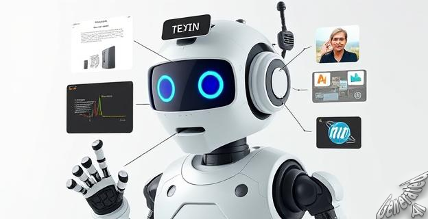 Imagen de un robot de inteligencia artificial procesando texto, imágenes, audio y vídeo simultáneamente con una arquitectura 