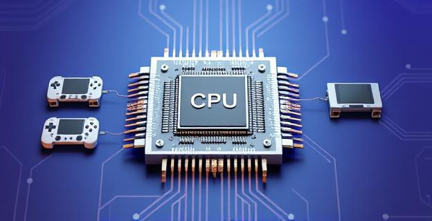 Un chip de silicio intrincado con múltiples capas y circuitos interconectados, mostrando pequeñas etiquetas que indican 