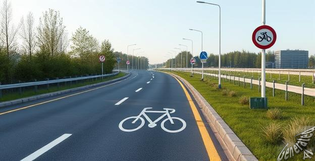Imagen de una carretera con un arcén convertido en carril bici, mostrando la señalización correspondiente y la infraestructura ciclista