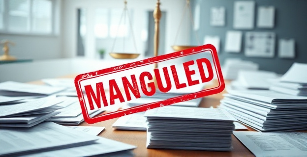 Una sala llena de documentos contables y registros financieros con un gran sello de 