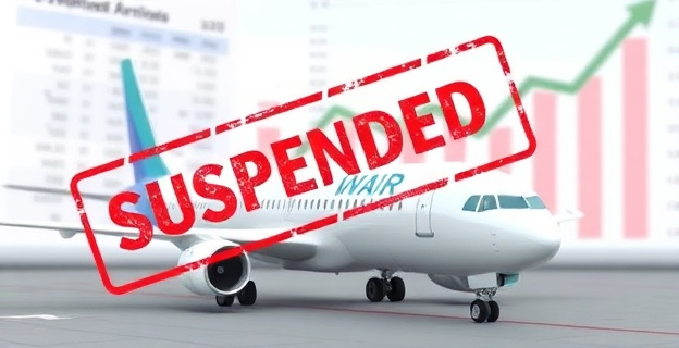 Imagen de un avión de una aerolínea en tierra con un sello de 