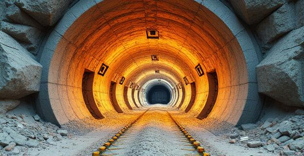 Imagen de un túnel en construcción con piezas de sostén y explosivos, representando los sobrecostes en las obras de los túneles de Belate en Navarra.