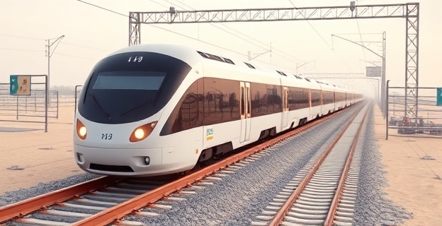 Una imagen conceptual que represente la auditoría y la sospecha sobre un proyecto de infraestructura ferroviaria de alta velocidad en un país de Oriente Medio, con elementos que sugieran la complejidad del proyecto y la revisión contable.