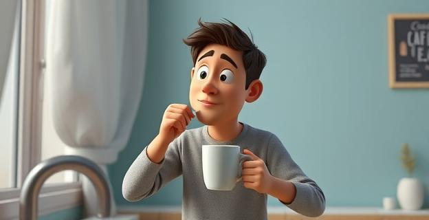 Imagen de una persona realizando tareas diarias de manera automática, como cepillarse los dientes o preparar café, con una expresión de ensimismamiento o falta de atención consciente