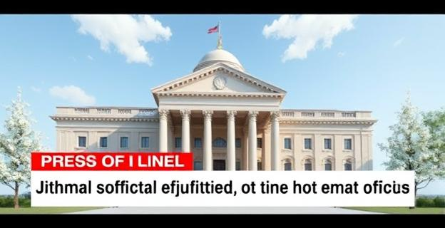 Imagen de un edificio judicial con un titular de prensa en primer plano que muestra la noticia de la condena a un alto cargo judicial