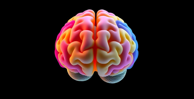 Imagen de un cerebro humano dividido en dos hemisferios con diferentes colores representando áreas de maduración y actividad emocional