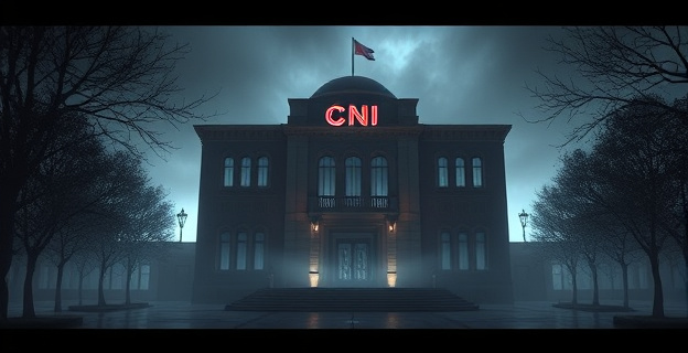 Una imagen que represente la sede del Centro Nacional de Inteligencia (CNI) en España, con un ambiente de misterio y secreto alrededor del edificio. La imagen debe transmitir la idea de confidencialidad y seguridad.