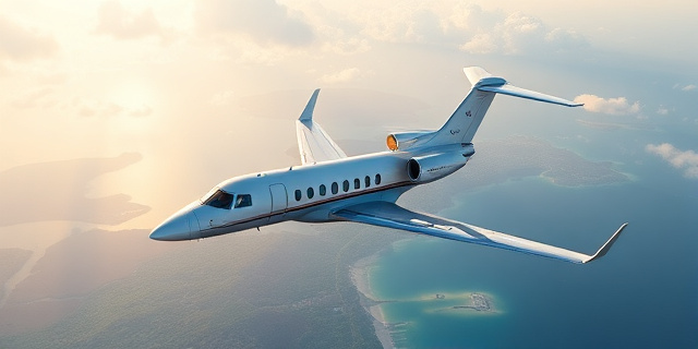 Un avión Falcon 900 con la matrícula T.18-3 vuela sobre un paisaje caribeño con el localizador ADS-B apagado