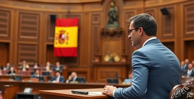 Un diputado de Compromís en una rueda de prensa en el Congreso de España, con una bandera de Cataluña al fondo, mientras habla sobre la votación de una ley de inmigración.