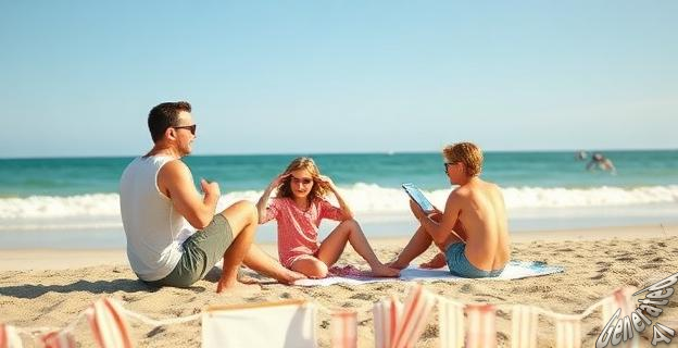 Imagen de una familia disfrutando de un día en la playa durante el puente de septiembre en Cataluña.
