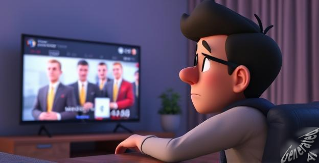 Una persona viendo una serie en su televisión con una expresión de confusión y olvido