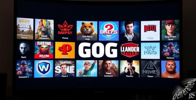 Una imagen de una pantalla de computadora con una variedad de iconos de videojuegos gratuitos, con un fondo oscuro y un logotipo de GOG en el centro.