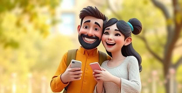 Imagen de una pareja feliz en un entorno natural, sin incluir dispositivos móviles ni pantallas, con un fondo que sugiere unión y felicidad.