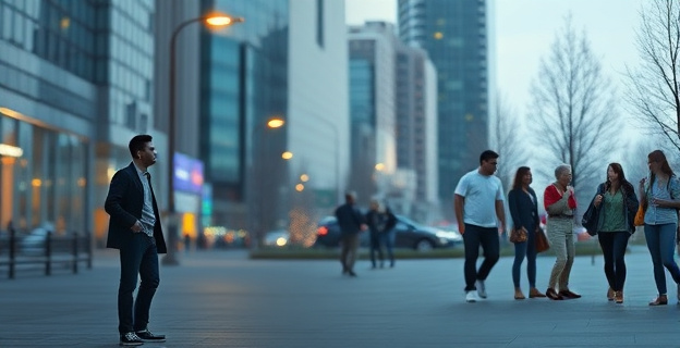 Una representación visual de una persona sola en un entorno urbano, contrastada con una imagen de personas conectando a través de actividades grupales, con un sutil énfasis en la química corporal mediante símbolos olfativos abstractos