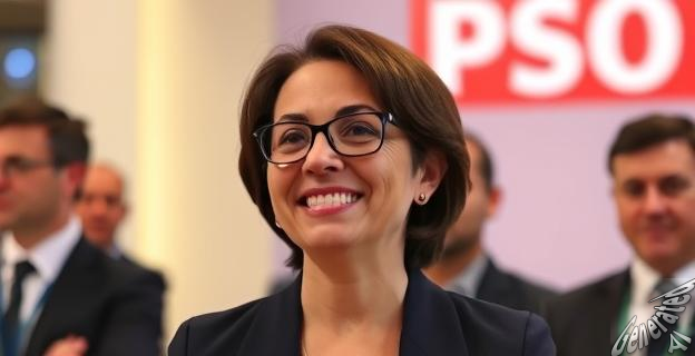 Una imagen de Zulima Pérez Seguí sonriendo en un acto oficial en la Comunidad Valenciana, con el logo del PSOE al fondo.