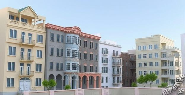 Una ciudad con edificios antiguos y nuevos, mostrando locales vacíos convertidos en viviendas