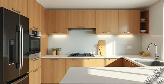 Cocina moderna con freidora de aire y horno eléctrico