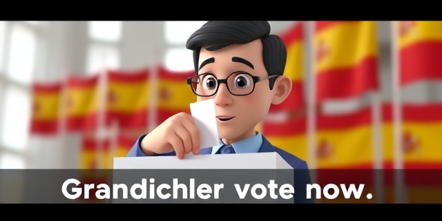 Una imagen de una persona votando, con un fondo de banderas españolas y un titular que dice 