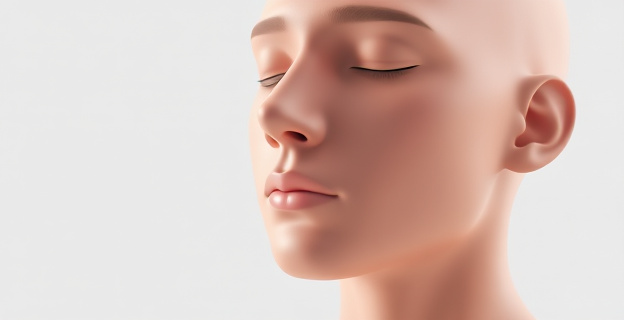 Una imagen conceptual de una persona inhalando profundamente por la nariz con los ojos cerrados, seguida de una representación sutil de calma y serenidad en su rostro, con un fondo que simula alvéolos pulmonares expandiéndose. La escena transmite paz y renovación.