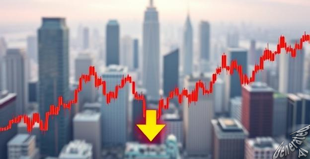 Una imagen de una gráfica de bolsa con una flecha hacia abajo, representando la caída del 3% de Baidu en la bolsa de Hong Kong, con un fondo de una ciudad china moderna.