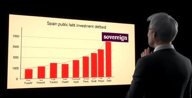 Una imagen que represente un gráfico de barras mostrando la deuda pública de España en contraste con un fondo de inversión etiquetado como 