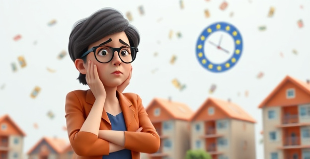 Una ministra de vivienda frustrada que mira con envidia las viviendas inauguradas por otra administración, mientras su propio gobierno no cumple con las promesas de vivienda. Fondos europeos dispersos en el fondo.