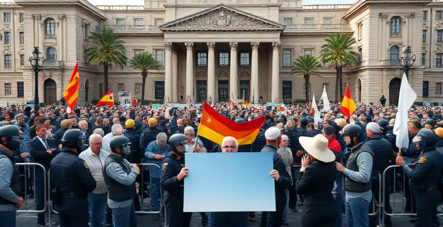 Una manifestación de jubilados frustrada frente al Congreso de los Diputados, con vallas y policías alrededor, mientras otros colectivos protestan en las cercanías sin restricciones visibles.