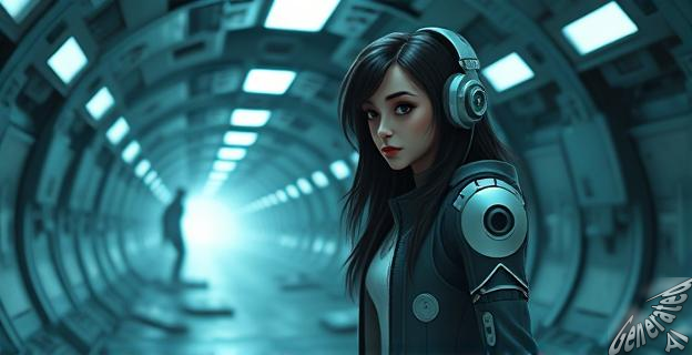 Una joven en un refugio subterráneo con un androide