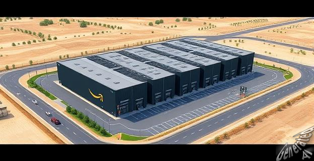 Una imagen de un centro de datos de Amazon Web Services (AWS) en Aragón, con varios edificios y carreteras de acceso