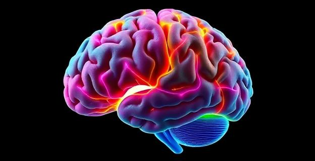 Imagen de una resonancia magnética mostrando diferentes áreas del cerebro con colores distintos para resaltar las conexiones entre ellas