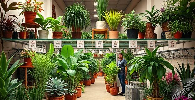 Un local en Chamberí, Madrid, lleno de plantas de diversos tamaños y tipos, con precios desde 0,99 €, y personas comprando y llevándose plantas.