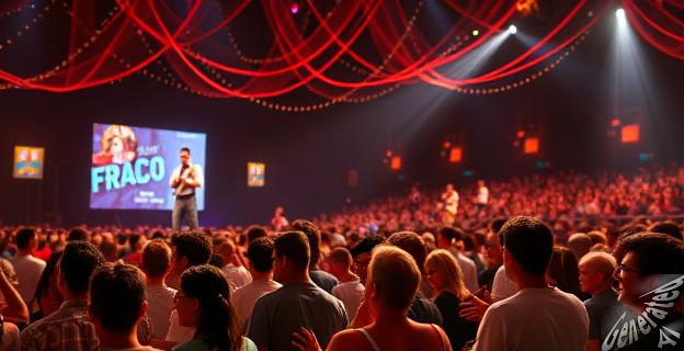 Una imagen de un festival con gente disfrutando de la música en vivo en el Auditorio Paco de Lucía, con banderolas y luces de colores.
