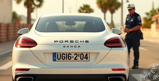 Un conductor de un Porsche Panamera blanco con matrícula del Reino Unido sujeta con velcro es detenido por la Policía Local de Sant Josep en Ibiza.