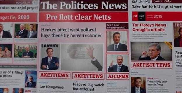 Una cortina de humo sobre un fondo de noticias políticas con titulares sobre escándalos de corrupción y acoso