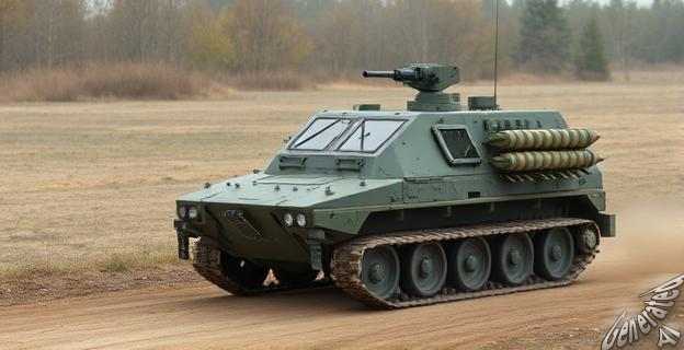 Un robot terrestre no tripulado ucraniano transportando munición en un campo de batalla