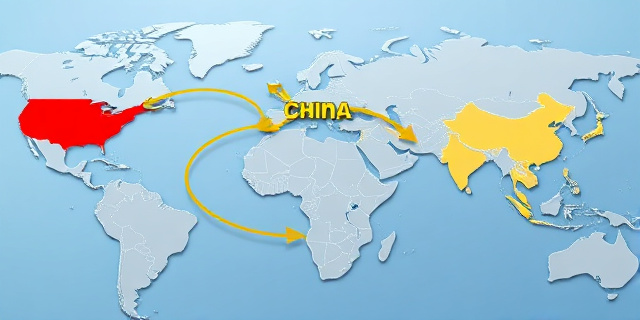 Una imagen de un mapa del mundo con flechas que indican el flujo de minerales críticos y REE desde sus lugares de origen hasta China