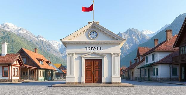 Imagen de un ayuntamiento vacío con un letrero que indica 