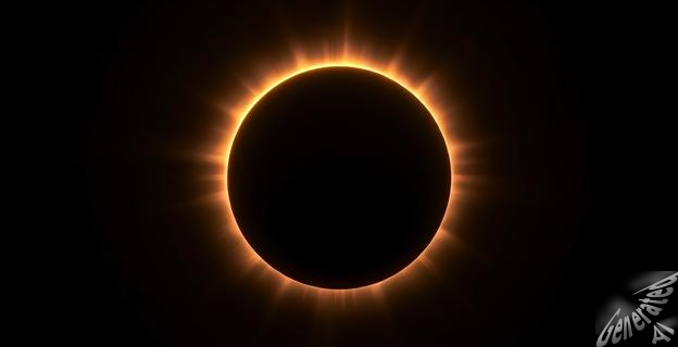 Una imagen del Sol cubierto por la Luna durante un eclipse solar, con una franja de oscuridad en la Tierra