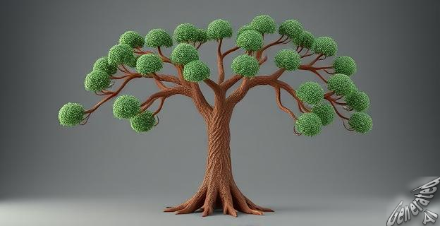 Una representación visual de un árbol genealógico con diferentes ramas que simbolizan los cuatro tipos de apellidos españoles: patronímicos, toponímicos, derivados de nombres comunes y derivados de oficios o profesiones.