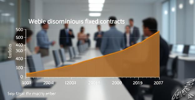 Un gráfico que muestra un aumento significativo en la cifra de personas con contratos fijos discontinuos en España, con una imagen de fondo de personas en una oficina de empleo.