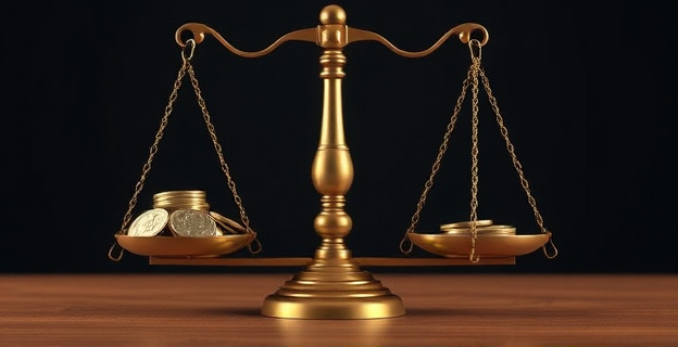 Una balanza desequilibrada con un lado lleno de monedas y el otro vacío, simbolizando la brecha entre empleados públicos y autónomos en España