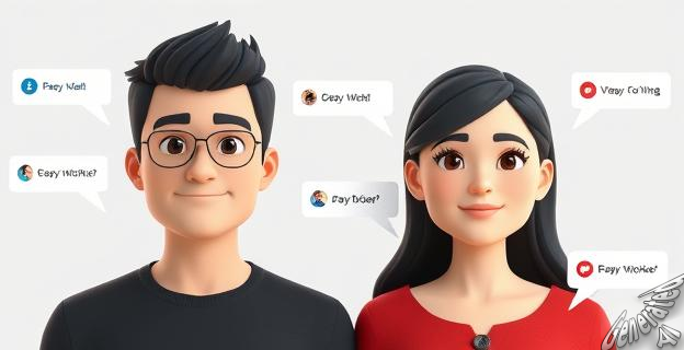 Un hombre y una mujer con expresiones neutras, con textos de comentarios positivos, negativos y neutros alrededor de sus rostros.