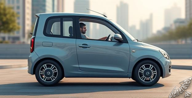 Un coche compacto BYD Seal06 GT con líneas tradicionales y un conductor al volante, con un paisaje urbano al fondo.