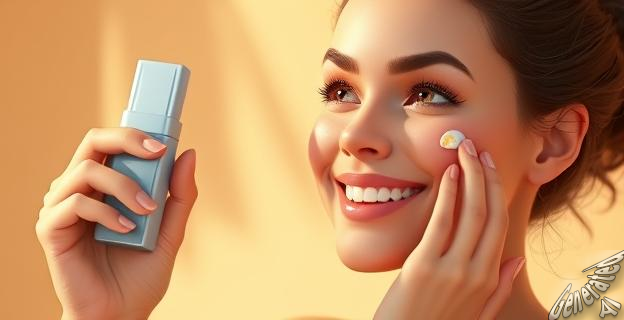 Una mujer aplicando protector solar en su rostro con una sonrisa, con un fondo de colores cálidos representando la vuelta a la rutina en septiembre.