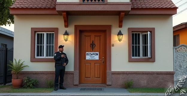 Una vivienda en el barrio de Parque Alameda en Valladolid con la puerta cerrada y carteles de 