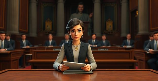 Imagen de una sala del Senado español con una figura femenina (Claudia Montes) sentada en una mesa, con expresión seria y documentos en la mano, mientras al fondo se ve a senadores tomando notas o escuchando atentamente.