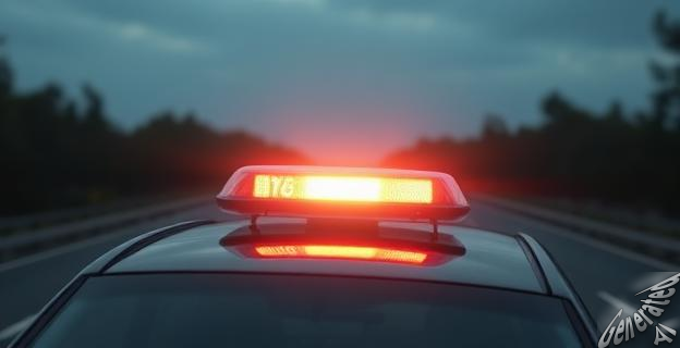 Una imagen de un vehículo con una baliza V16 en el techo, emitiendo una luz intermitente en una carretera
