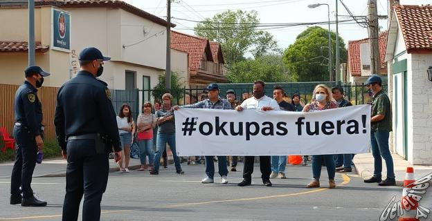 Un grupo de vecinos manifestándose en la calle con pancartas que dicen 
