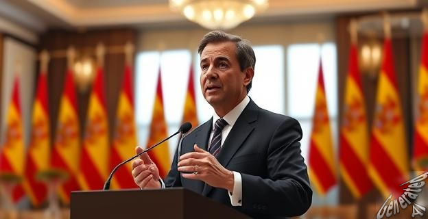 Imagen de José Luis Rodríguez Zapatero hablando en una conferencia en el Hotel Ritz de Madrid, con un fondo de banderas españolas.
